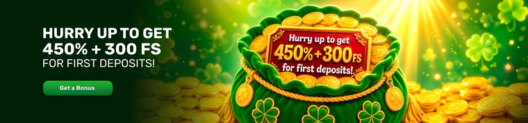 Patrick Spins Casino welcome bonus of 450% and 300 free spins